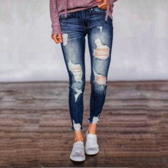 KanCan Denim - KanCan Distressed Raw Hem Ankle Jegging Jeans 25